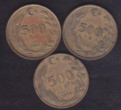 1989 - 1990 - 1991 YILI 500 LİRA  3'LÜ LOT eski para alan yerler