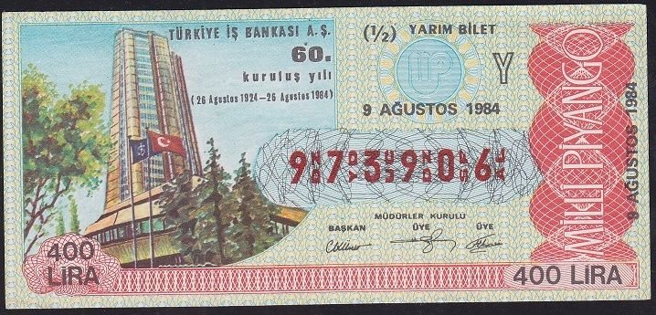 1984 9 Ağustos Yarım Bilet - Y Serisi