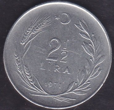 1971 Yılı 2.5 Lira Çok Temiz (Düz)