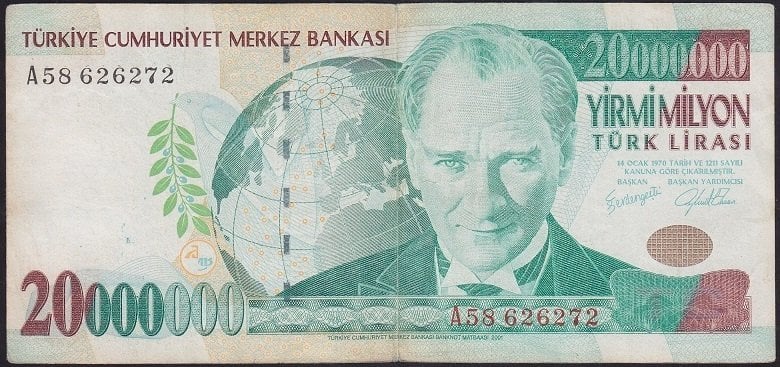 7.EMİSYON 20 000 000 LİRA A58 626272 TEMİZ