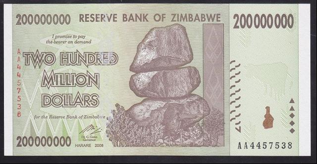 Zimbabwe 200 Milyon (200 000 000 ) Dolar 2008 ÇİL Pick 81