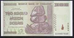 Zimbabwe 200 Milyon (200 000 000 ) Dolar 2008 ÇİL Pick 81