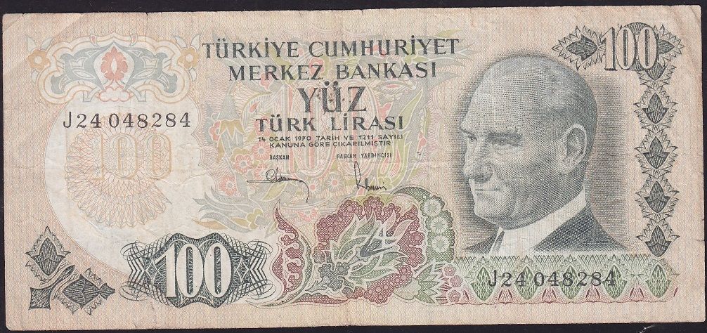 6.Emisyon 3.Tertip 100 Lira J24 048284 Temiz