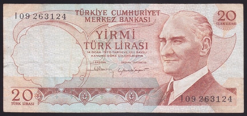 6.EMİSYON 4.TERTİP 20 LİRA I09 263124 ÇOK TEMİZ eski para mezat