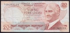6.EMİSYON 4.TERTİP 20 LİRA I09 263124 ÇOK TEMİZ eski para mezat