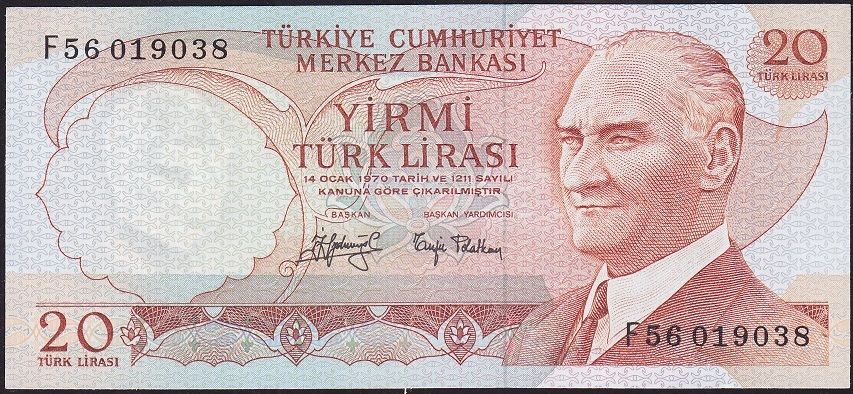 6.Emisyon 3.Tertip 20 Lira F56 019038 Çil