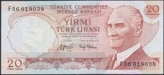 6.Emisyon 3.Tertip 20 Lira F56 019038 Çil