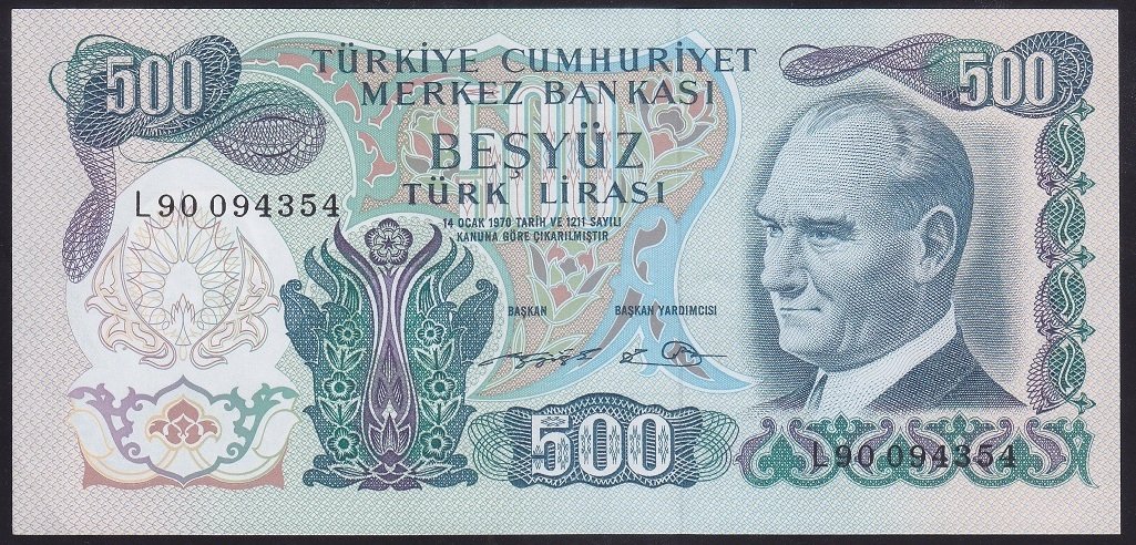 6.EMİSYON 2.TERTİP 500 LİRA L90 094354 ÇİLALTI ÇİL