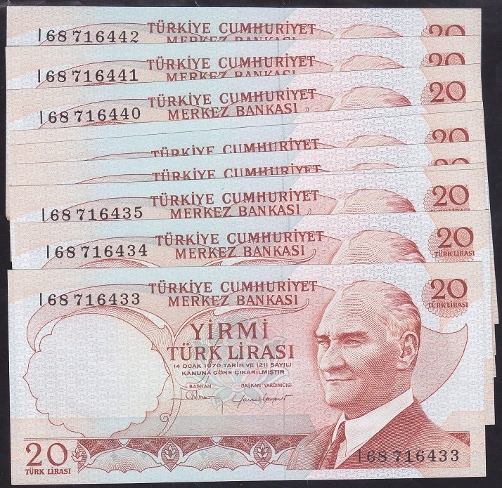6.EMİSYON 4.TERTİP 20 LİRA I68 716433-442 ÇİLALTI ÇİL-10 ADET SERİ TAKİPLİ