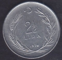 1974 Yılı 2.5 Lira Çok Temiz (Düz)