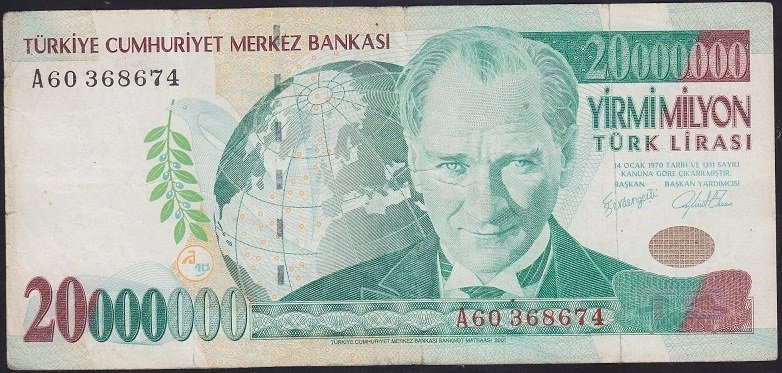 7.EMİSYON 20 000 000 LİRA A60 368674 ÇOK TEMİZ