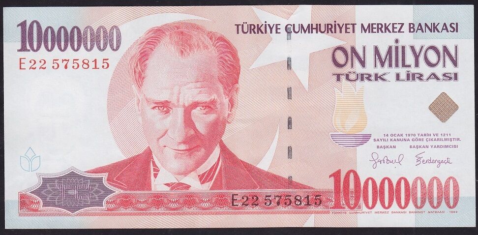 7.Emisyon 10.000.000 Lira E22 575815 Çok Çok Temiz+