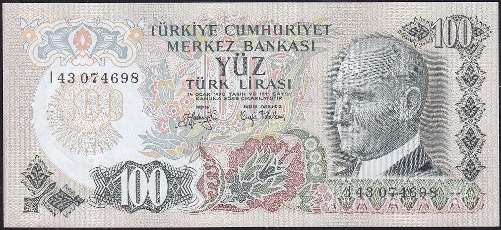 6.Emisyon 2.Tertip 100 Lira I43 074698 Çil