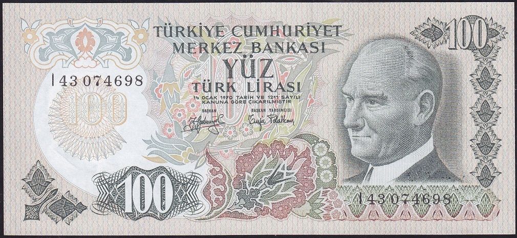 6.Emisyon 2.Tertip 100 Lira I43 074698 Çil