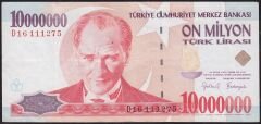 7.Emisyon 10 000 000 Lira D16 111275 Çok Temiz+