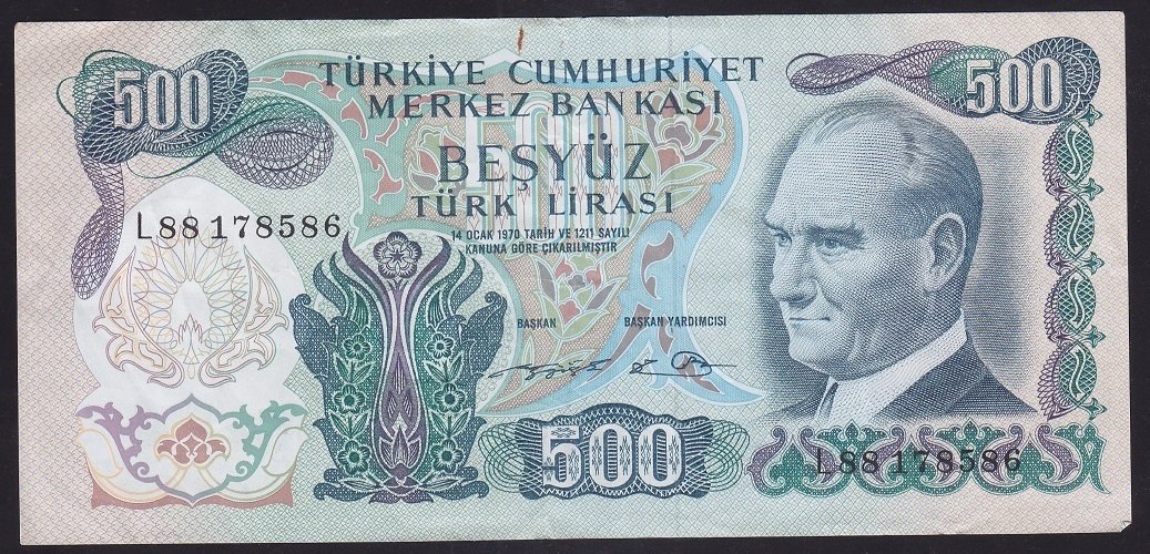 6.EMİSYON 2.TERTİP 500 LİRA L88 178586 ÇOK TEMİZ +eski kağıt para fiyatları
