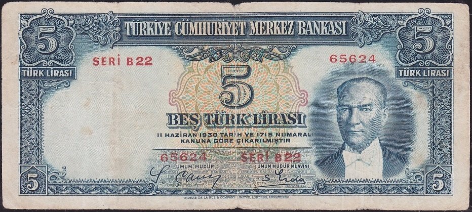 2.Emisyon 5 Lira B22 65624 Temiz