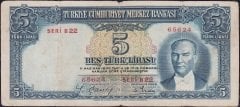 2.Emisyon 5 Lira B22 65624 Temiz