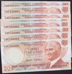 6.EMİSYON 3.TERTİP 20 LİRA G46 131461-468 ÇİLALTI ÇİL-8 ADET SERİ TAKİPLİ