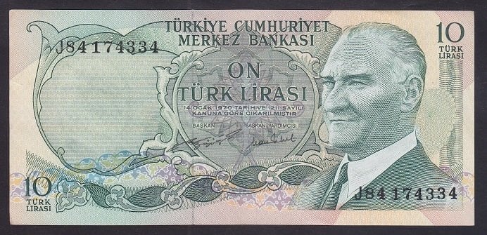 6.EMİSYON 2.TERTİP 10 LİRA J84 174334 ÇÇT +