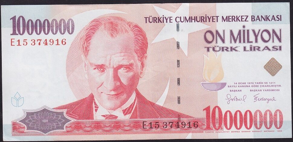 7.Emisyon 10.000.000 Lira E15 374916 Çok Çok Temiz+