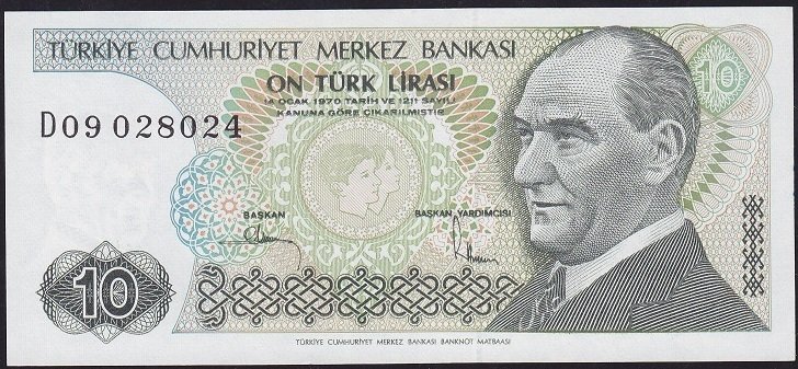 7.Emisyon 2.Tertip 10 Lira D09 028024 Ççt Çilaltı