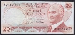 6.EMİSYON 3.TERTİP 20 LİRA H27 151906 ÇOK ÇOK TEMİZ eski kağıt para fiyatları