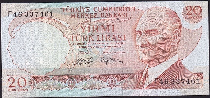 6.Emisyon 3.Tertip 20 Lira F46 337461 Çlaltı