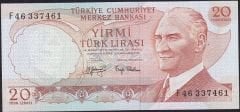 6.Emisyon 3.Tertip 20 Lira F46 337461 Çlaltı
