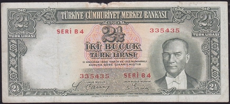 2.Emisyon 2.5 Lira B4 335435 Temiz (Arka Kabartma iyi )