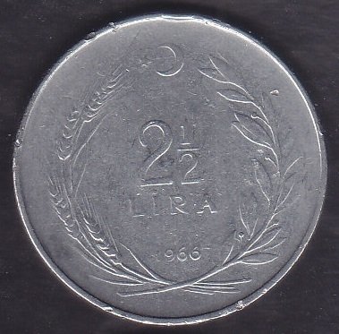 1966 Yılı 2.5 Lira Temiz (Düz)