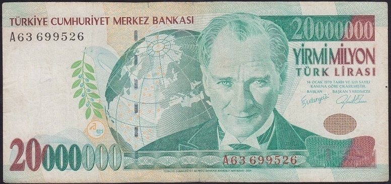 7.EMİSYON 20 000 000 LİRA A63 699526 TEMİZ