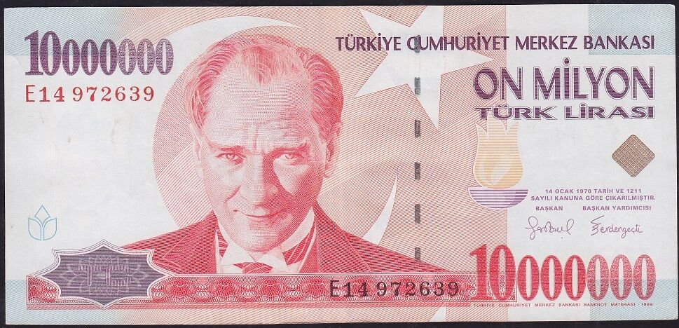 7.Emisyon 10.000.000 Lira E14 972639 Çok Temiz+