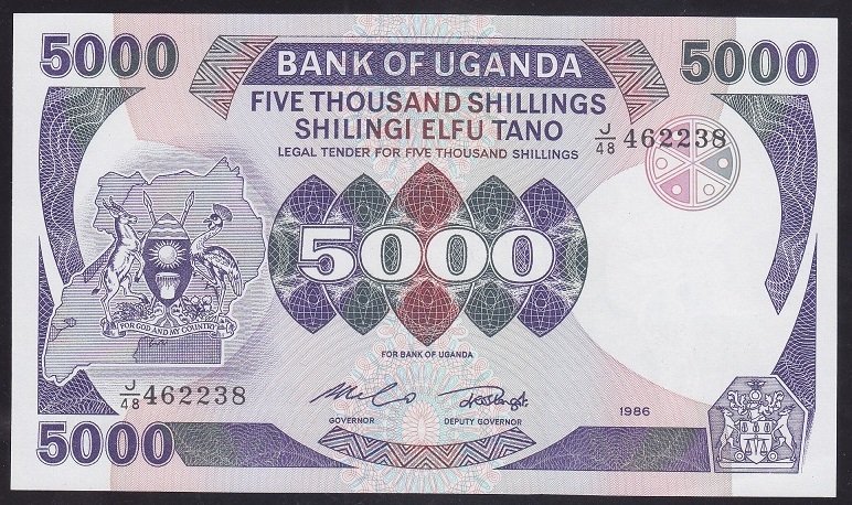 Uganda 5000 Şiling 1986 ÇİL Pick 24b