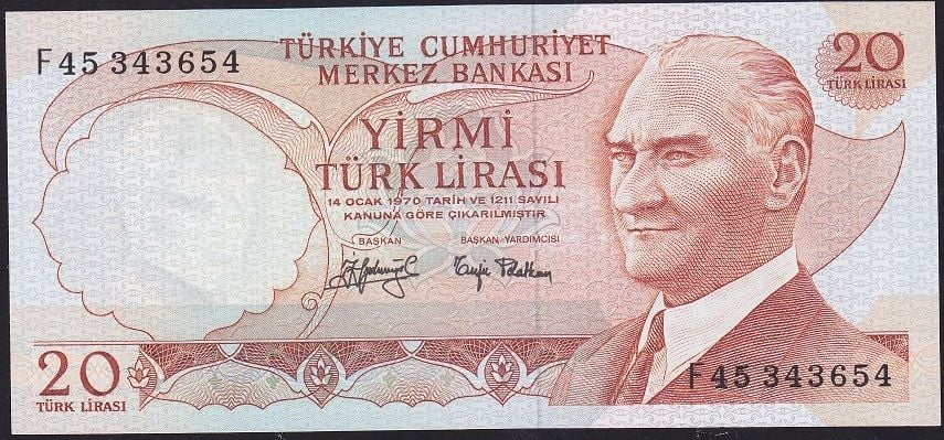 6.Emisyon 3.Tertip 20 Lira F45 343654 Çilaltı
