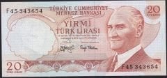 6.Emisyon 3.Tertip 20 Lira F45 343654 Çilaltı