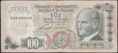 6.Emisyon 1.Tertip 100 Lira B69 335935 Çok Temiz