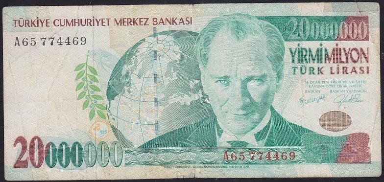 7.EMİSYON 20 000 000 LİRA A65 774469 TEMİZ