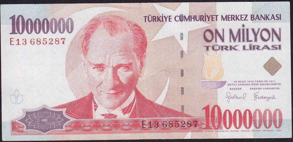 7.Emisyon 10.000.000 Lira E13 685287 Çok Temiz+