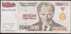 7.Emisyon 5 000 000 Lira K46 189350 Çok Temiz+