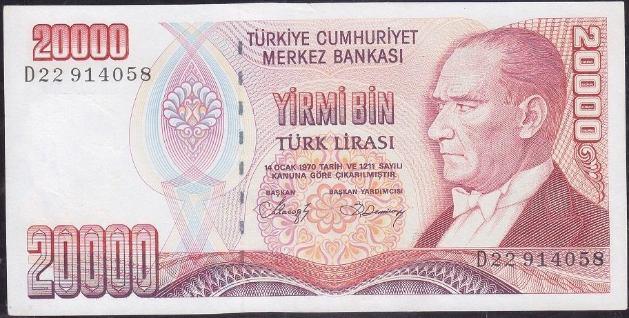 7.Emisyon 1.Tertip 20000 Lira D22 914058 Ççt Çilaltı