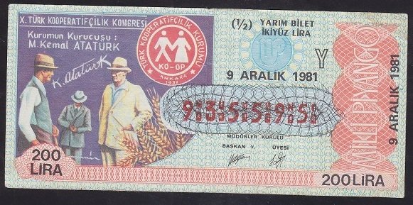 1981 9 ARALIK YARIM BİLET - Y SERİSİ