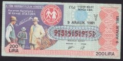1981 9 ARALIK YARIM BİLET - Y SERİSİ