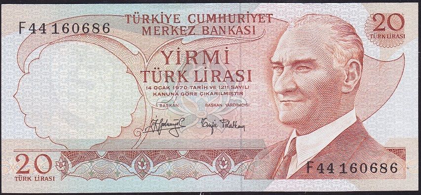 6.Emisyon 3.Tertip 20 Lira F44 160686 Çok Çok Temiz+