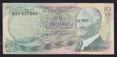 6.EMİSYON 2.TERTİP 10 LİRA K01 027262 ÇOK TEMİZ +
