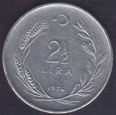 1974 Yılı 2.5 Lira Çok Temiz (Ters)