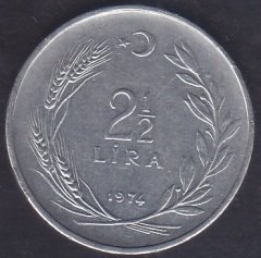 1974 Yılı 2.5 Lira Çok Temiz (Ters)