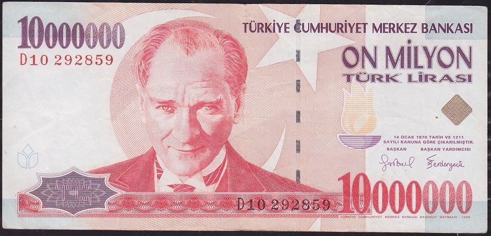 7.Emisyon 10 000 000 Lira D10 292859 Çok Temiz