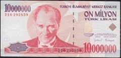 7.Emisyon 10 000 000 Lira D10 292859 Çok Temiz