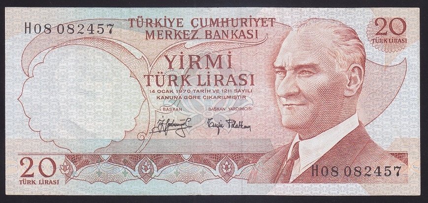 6.EMİSYON 3.TERTİP 20 LİRA H08 082457 ÇOK TEMİZ +